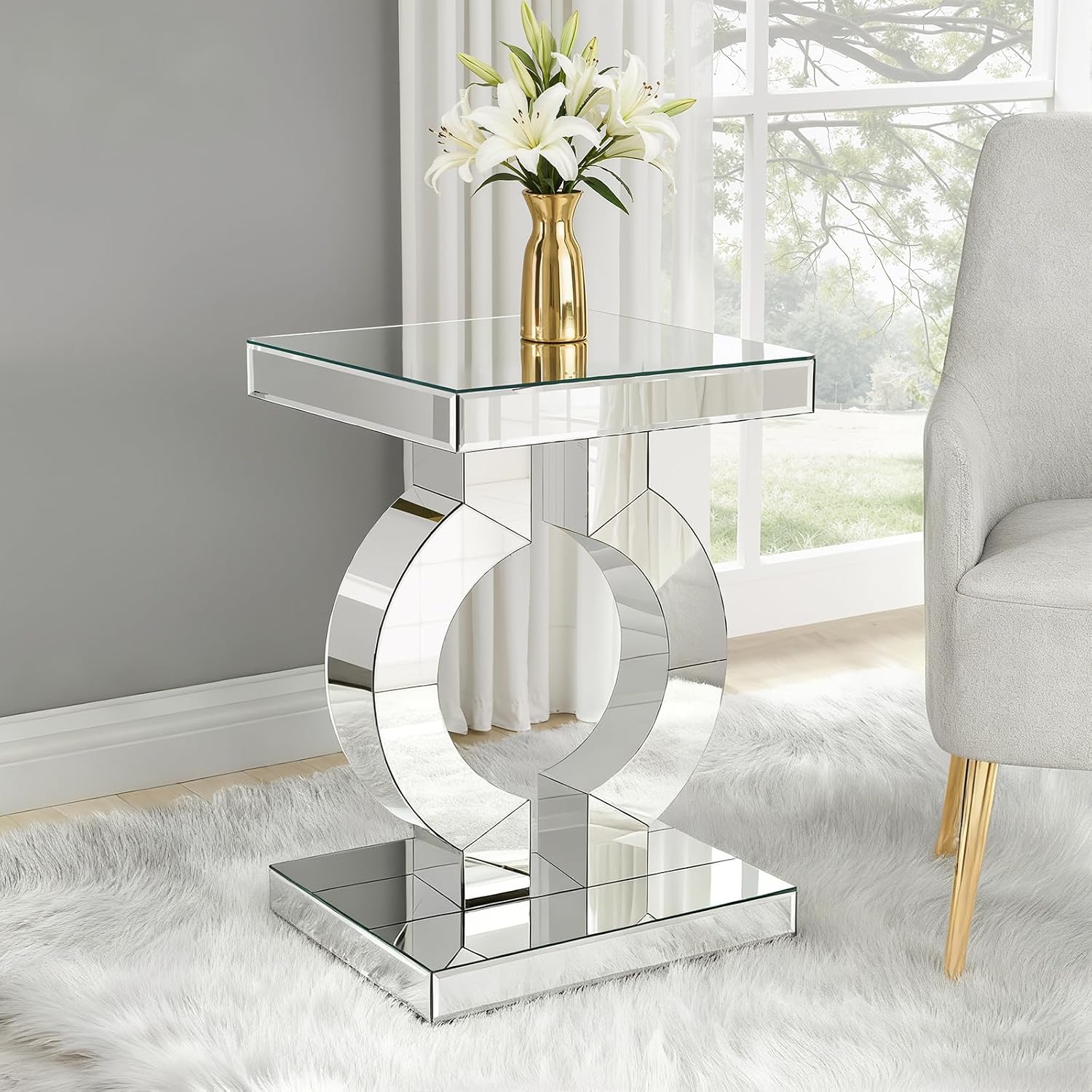 Mirrored End Table, Silver Side Accent Table, Small Mirrored Coffee Table for Living Room, Bedroom, 16'x12'x23'