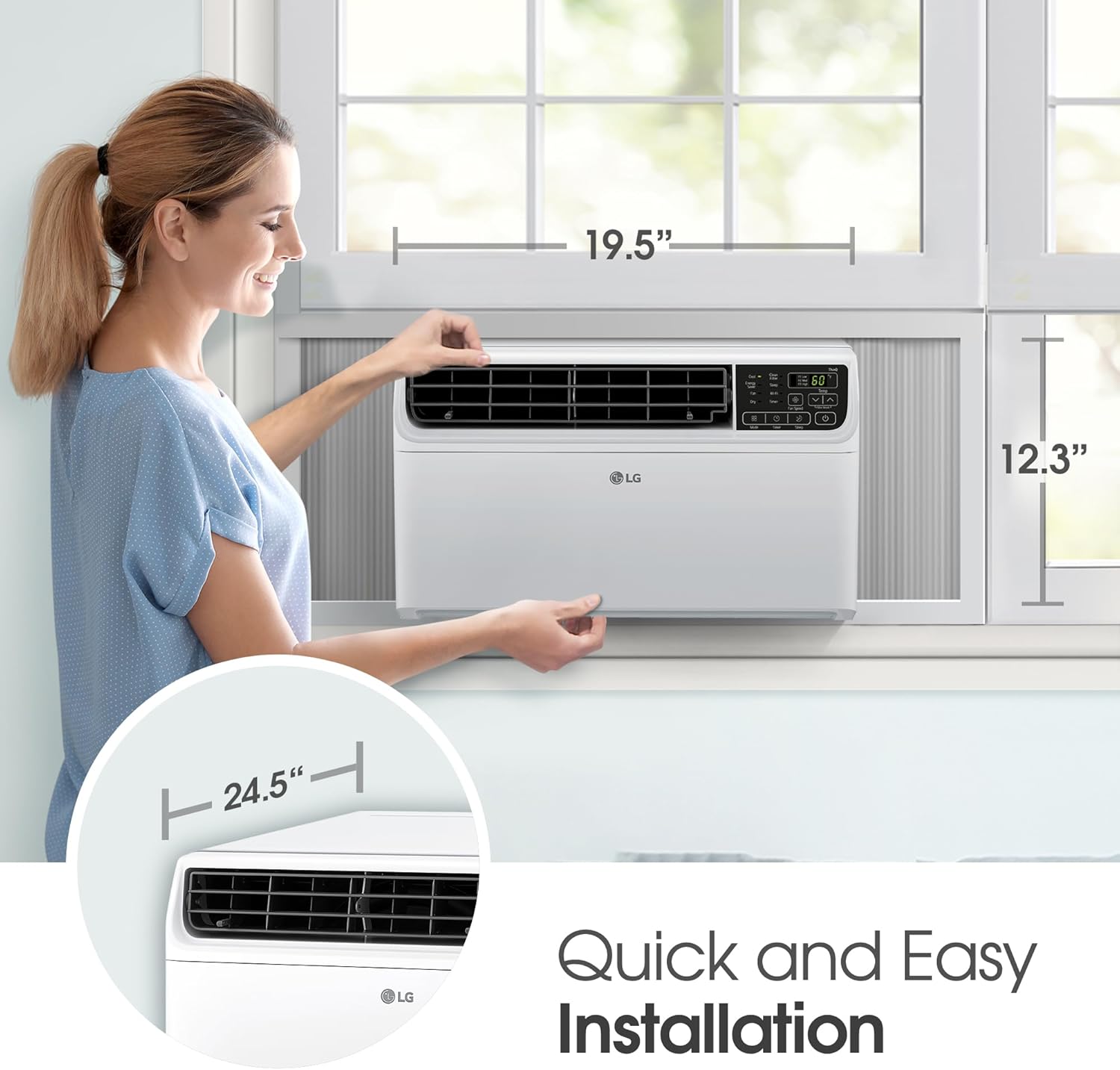 LG 6000 BTU Window Air Conditioner Energy Saving Dual Inverter, Remote Control, WiFi, LG ThinQ, Alexa, Hey Google Enabled Washable Filer Ultra-Quiet Cools Small Room up to 250 Sq.Ft White LW6023IVSM