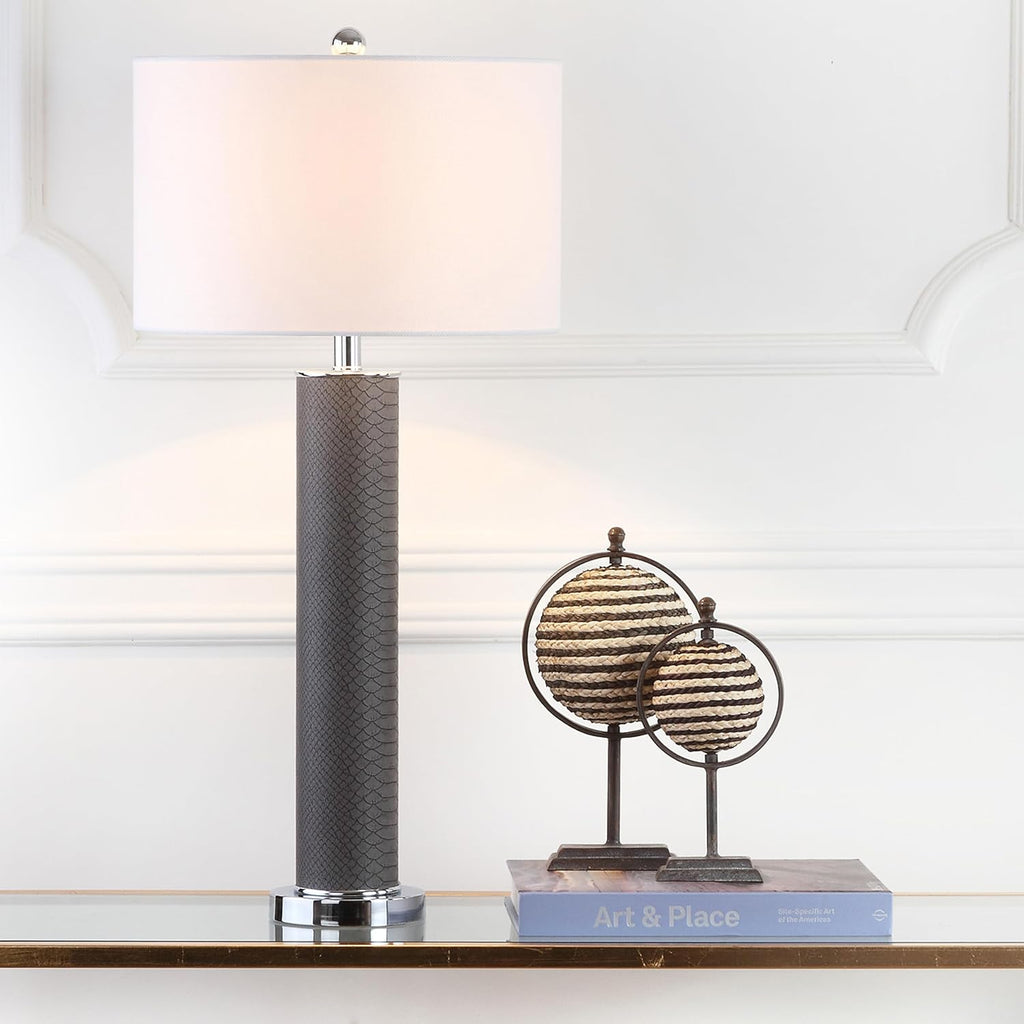 SAFAVIEH Lighting Collection – Set of 2 Ollie Modern Contemporary Grey Faux Snakeskin 32-Inch Table Lamps, LED Bulbs Included, Bedroom Living Room Home Office (LIT4404E-SET2)