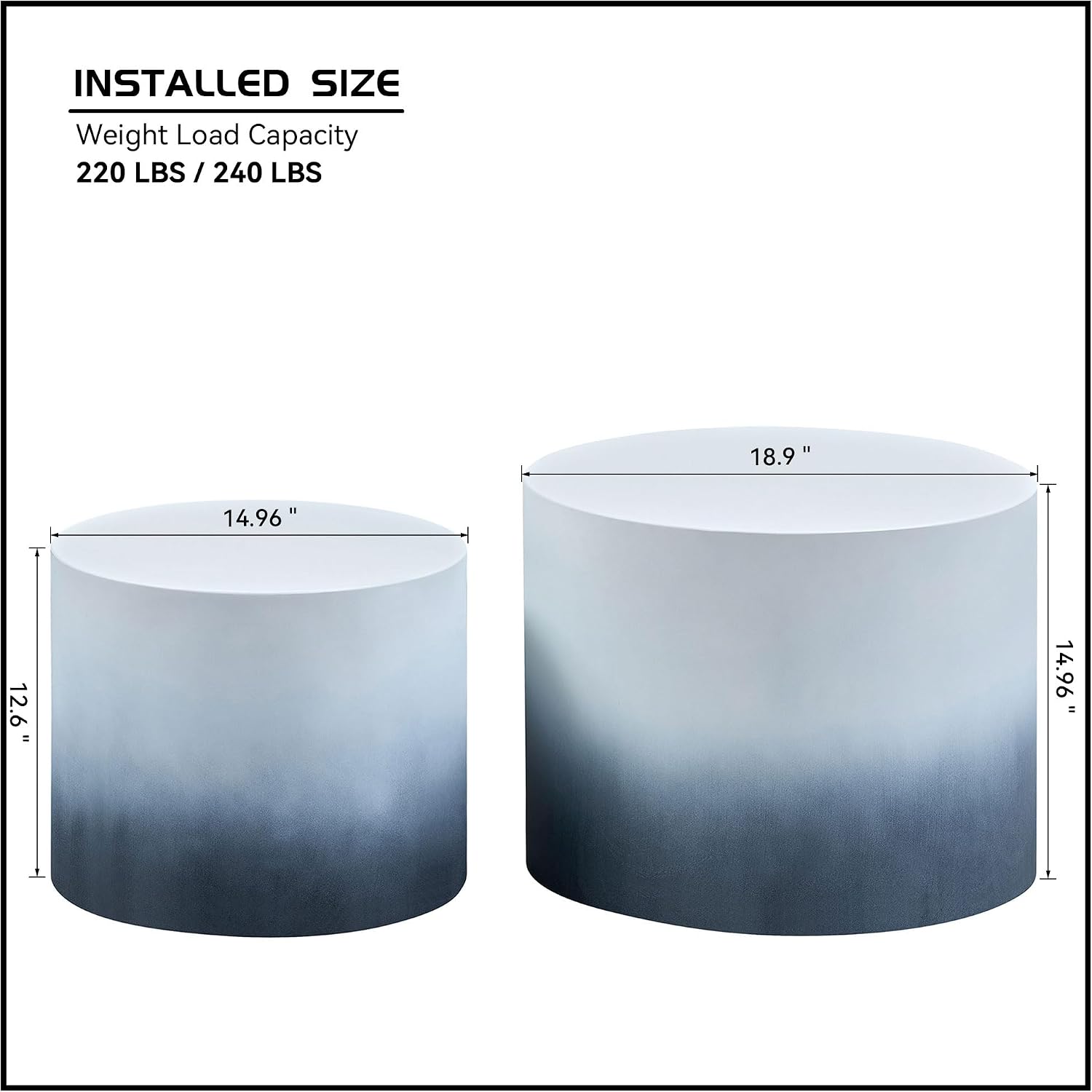 Round Coffee Table Set of 2, Nesting Coffee Table and End Table Set Wood Small Circle Drum Side Table for Living Room Office, No Assembly,Black&White