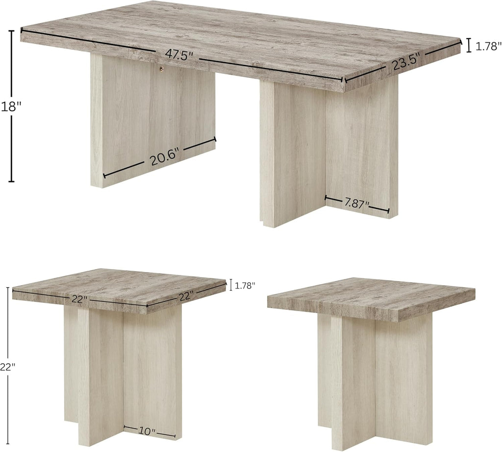 Roundhill Furniture Mchome 3-Piece Coffee Table Set, Coffee Table and Two End Tables, Weathered Gray and Beige