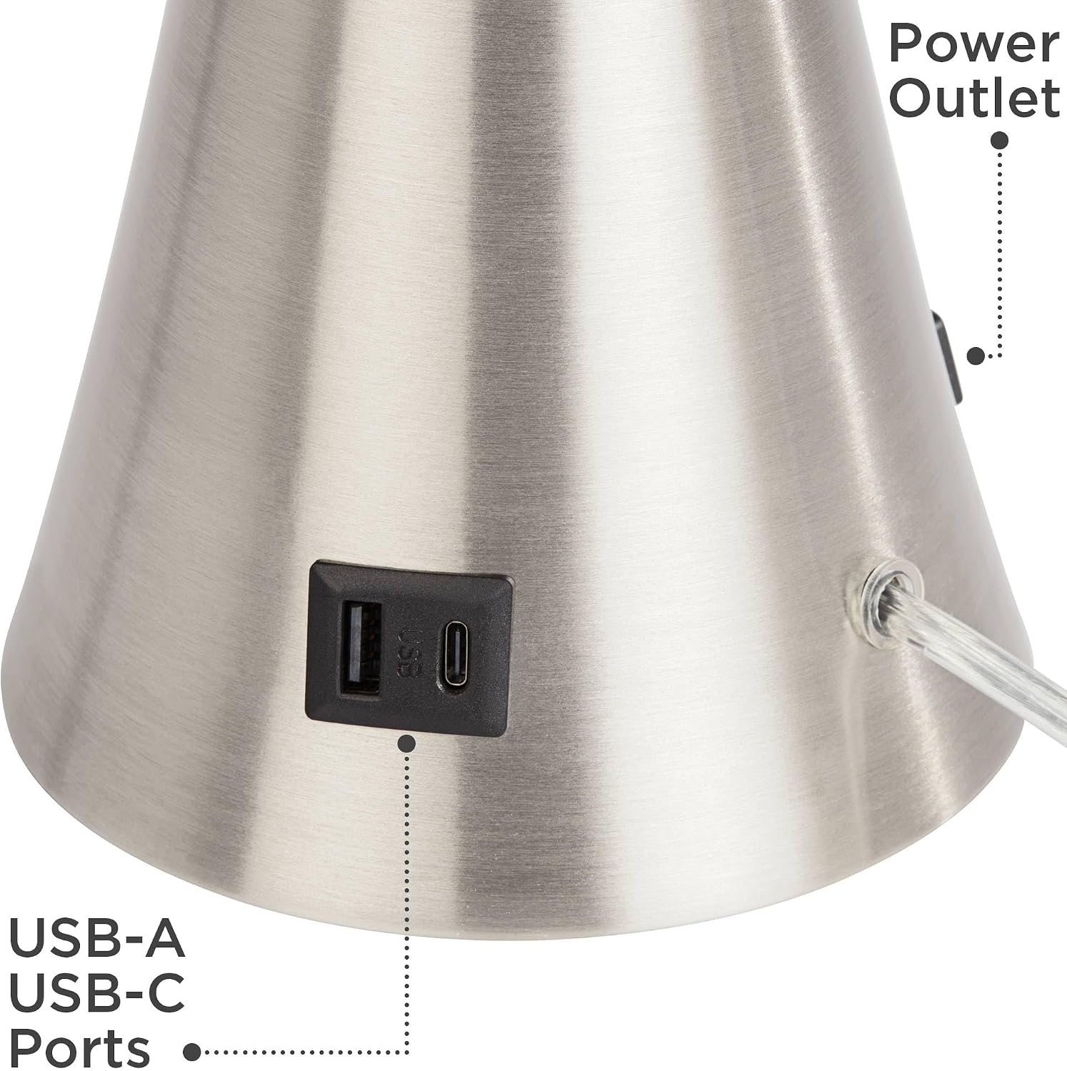 360 Lighting Karl 27 1/2' Tall Set of 2 Modern Table Lamps with USB Charging Ports A+C and AC Power Outlet Brushed Nickel White Drum Shade Bedroom Living Room House Home Bedside Nightstand Office