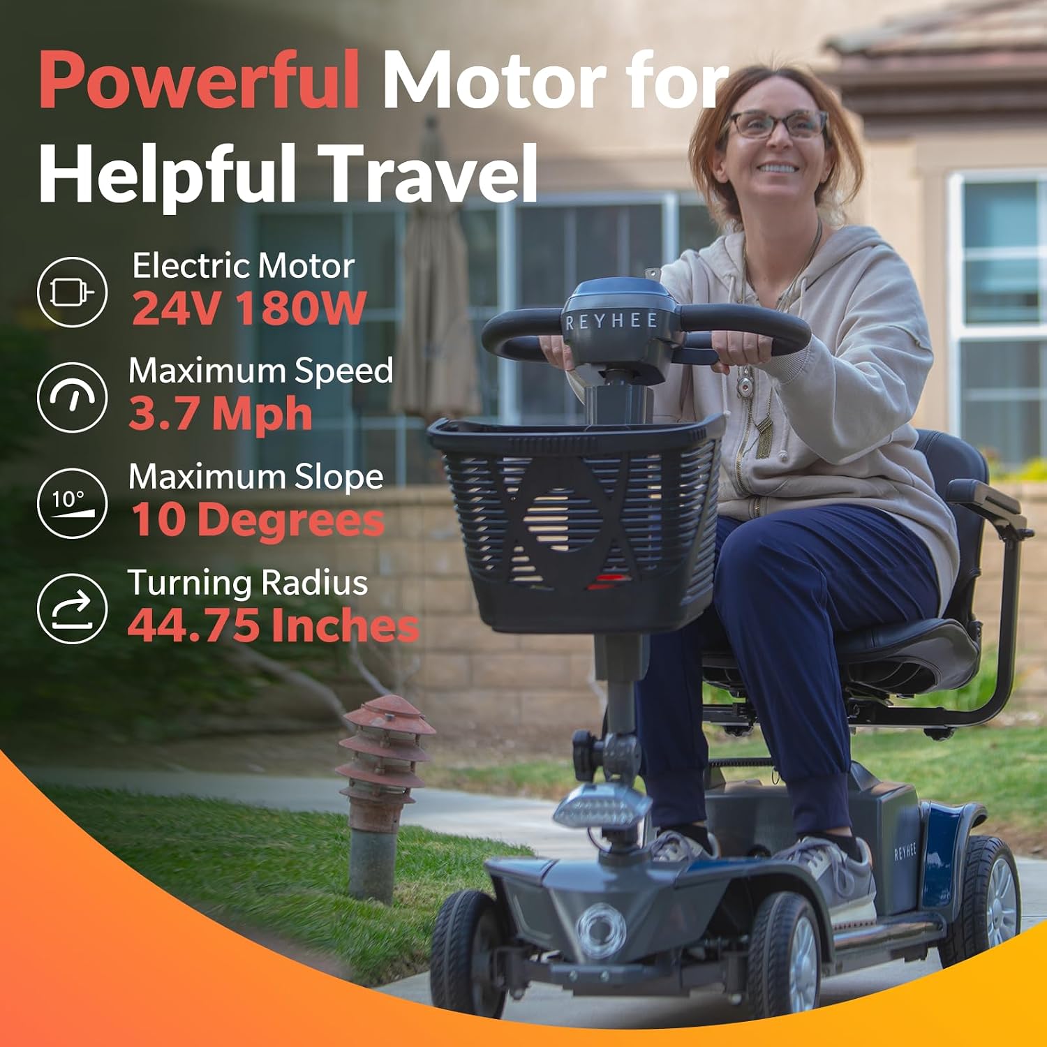 Reyhee Cruiser Powered Folding Mobility Scooters with Lengthened Legroom, 3.75MPH Max Speed & 15 Miles Range, 180W Electric Scooter for Adults Seniors with Height-Adjustable Seat (Red)