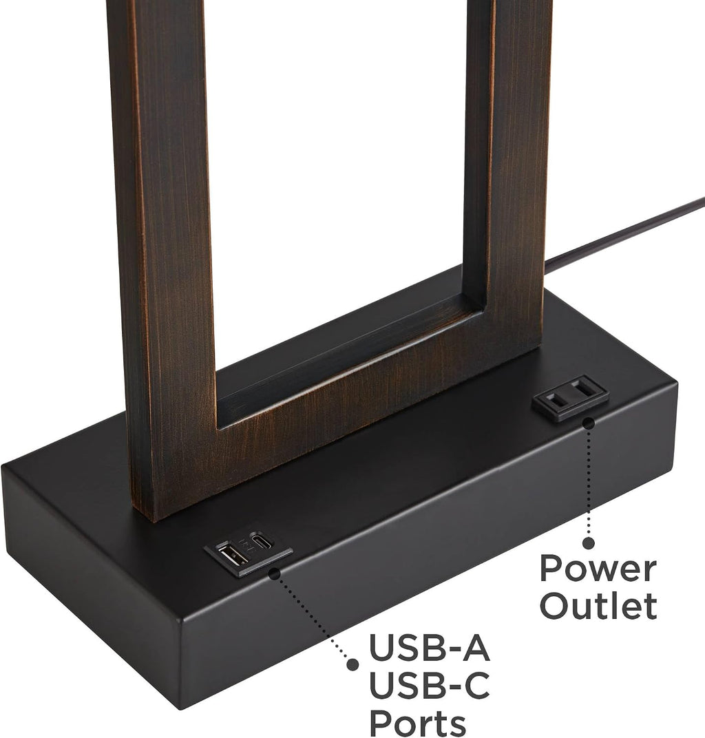 360 Lighting Todd Modern Table Lamps Set of 2 with USB and AC Power Outlet in Base 30' Tall Bronze Metal Oatmeal Fabric Rectangular Shade for Bedroom Living Room Bedside Nightstand House