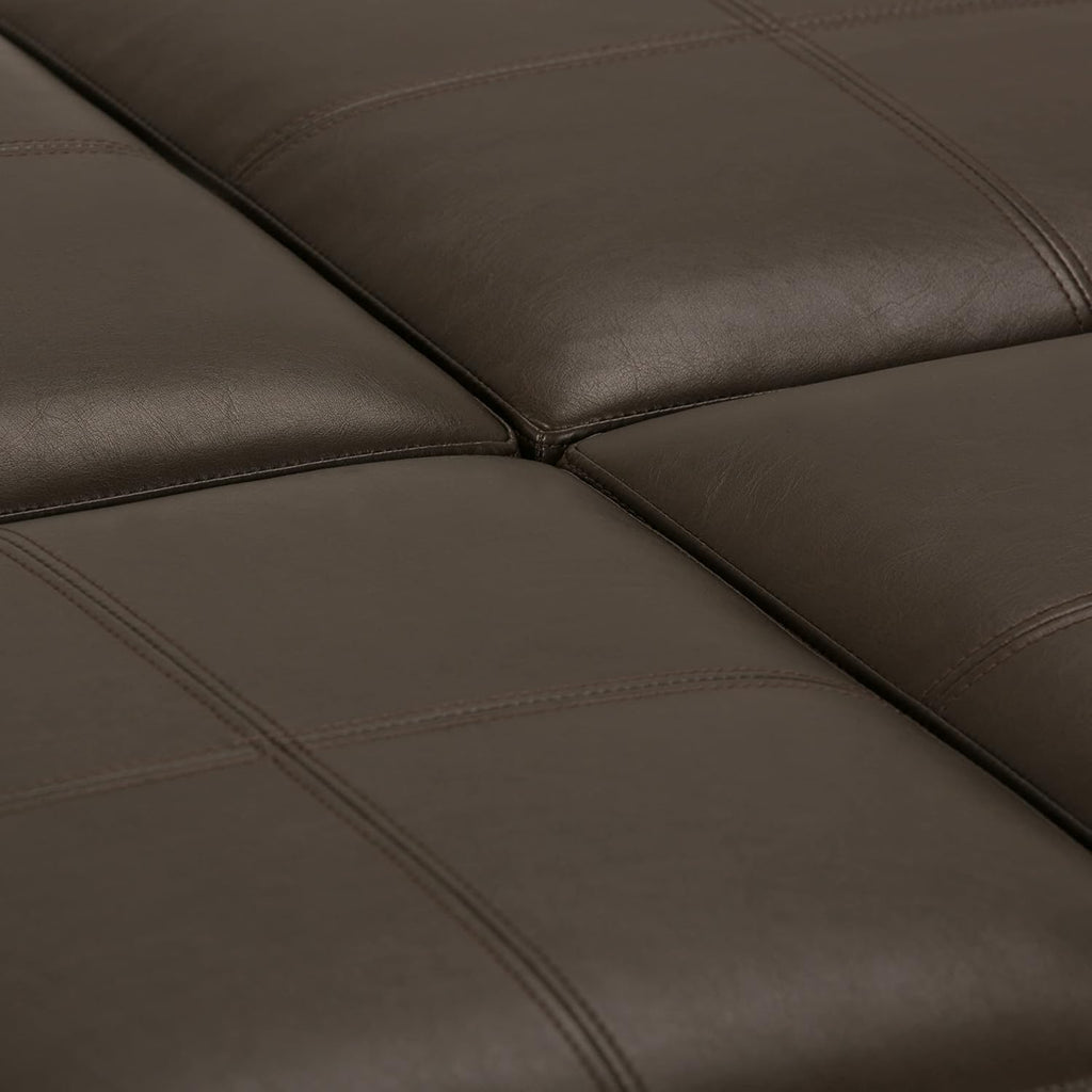 SIMPLIHOME Avalon 35 inch Wide Contemporary Square Coffee Table Storage Ottoman in Chocolate Brown Vegan Faux Leather, Assembled, For the Living Room and Bedroom