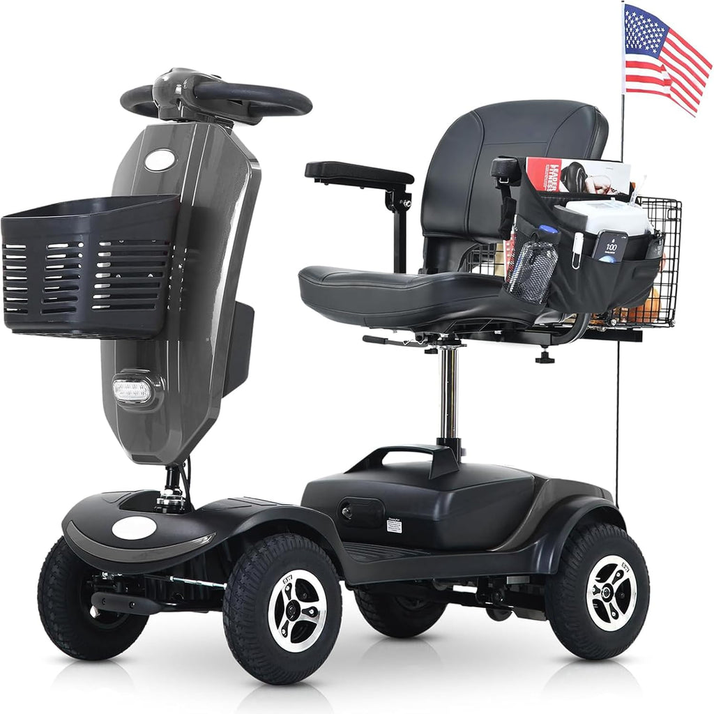 Mobility Scooters for Seniors & Adults 400 Lb Weight All Terrain,Heavy Duty 4 Wheel Foldable Powered Scooter,Portable Disability Mobile Electric Wheelchair,Luxury Seat and w/Led Lights,Black