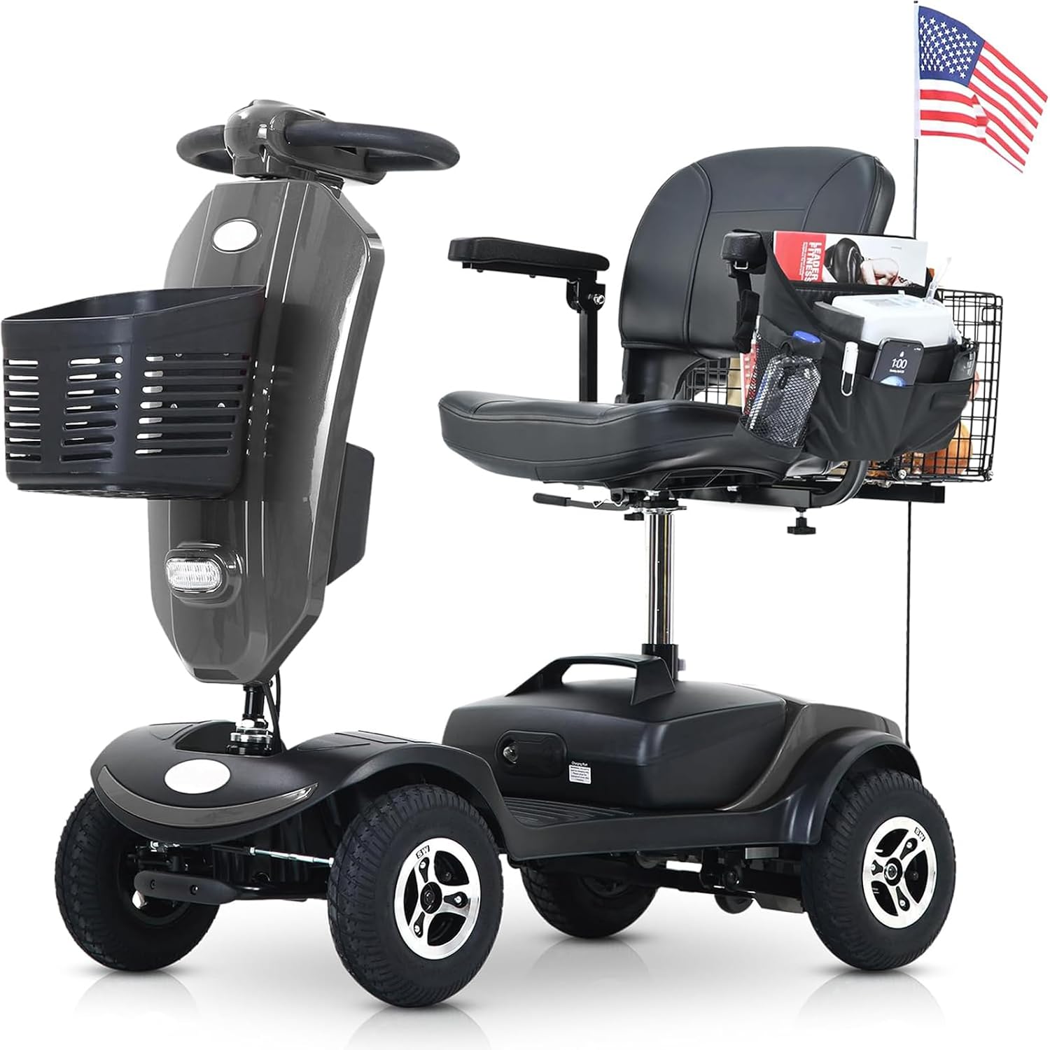 Mobility Scooters for Seniors & Adults 400 Lb Weight All Terrain,Heavy Duty 4 Wheel Foldable Powered Scooter,Portable Disability Mobile Electric Wheelchair,Luxury Seat and w/Led Lights,Black