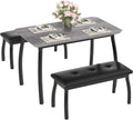 Dining Table for 4, 3-Piece Kitchen Table Set for 4 with Wooden Tabletop and Metal Frame, Industrial Kitchen Table with 2 PU Leather Benches for Bar, Dining Room, Restaurant(43''x28''x30''), Gray