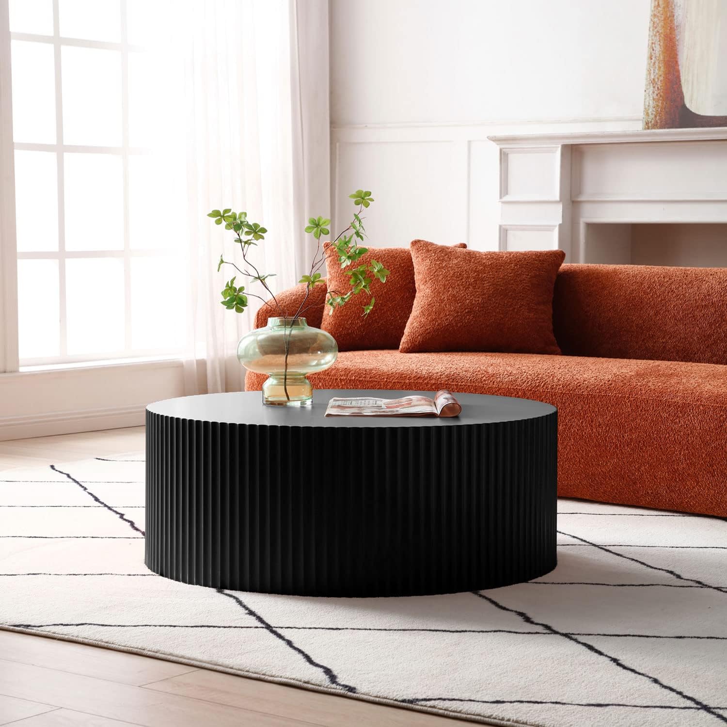 WILLIAMSPACE 35.43' Round Coffee Table, Matte Black Wooden Coffee Table for Living Room, Modern Luxury Side Tables Accent End Table for Apartment, ø35.43 * 13.78H (Black-Round)
