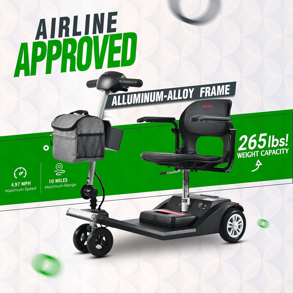 Mobility Scooters for Seniors & Adults 350 Lb Weight All Terrain,Lightweight 4-Wheel Powered Mobile Scooter,Foldable Disability Electric Wheelchair,Luxury Seat,w/Led Lights,15Miles,5MPH,Black