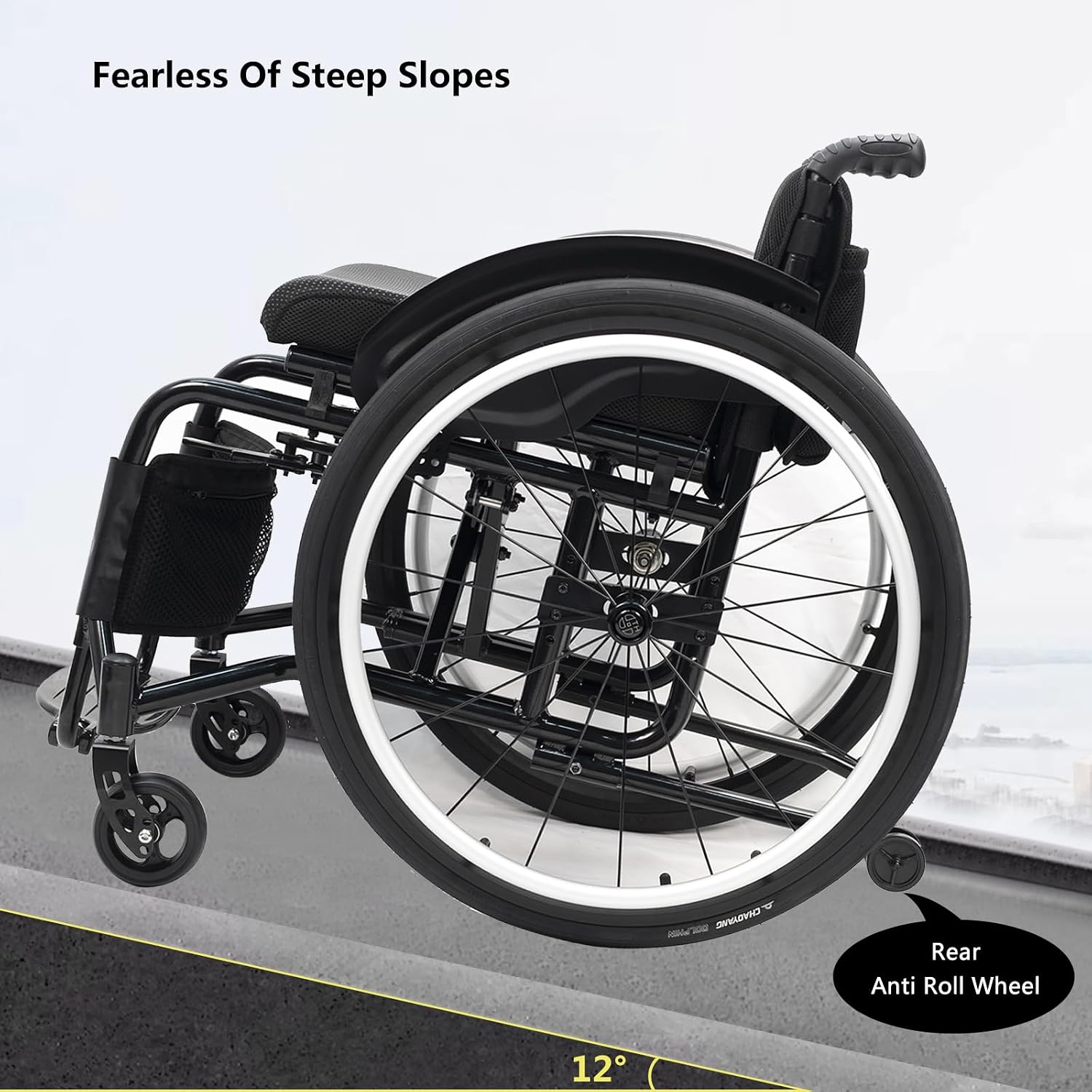 Lightweight All Terrain Sports Wheelchair,Aluminium Wheelchair,Portable Transport Wheelchair,Mute Wheelchair,Handbrakes Quick Release Rear Wheels & Anti-Tip Wheels,for Teenagers,Adults,Seniors(Black,3