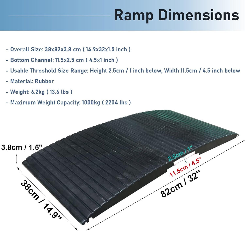 JYDQM Portable Driveway Ramp Non-Skid Rubber Threshold Wheelchairs Ramp, 1in / 2.1in High Channel, Entry Access Slope for Scooter Disability Chair(Size:38x82x3.8cm), YWCG2003647