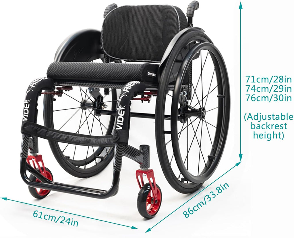 Lightweight Wheelchair,Sports Wheelchairs,Aluminum Alloy Wheelchair,Leisure Wheelchair,All Terrain Wheelchair,Self-propelled Shock-Absorbing Wheelchair,with Handbrakes And Quick Release Rear Wheels(Bl