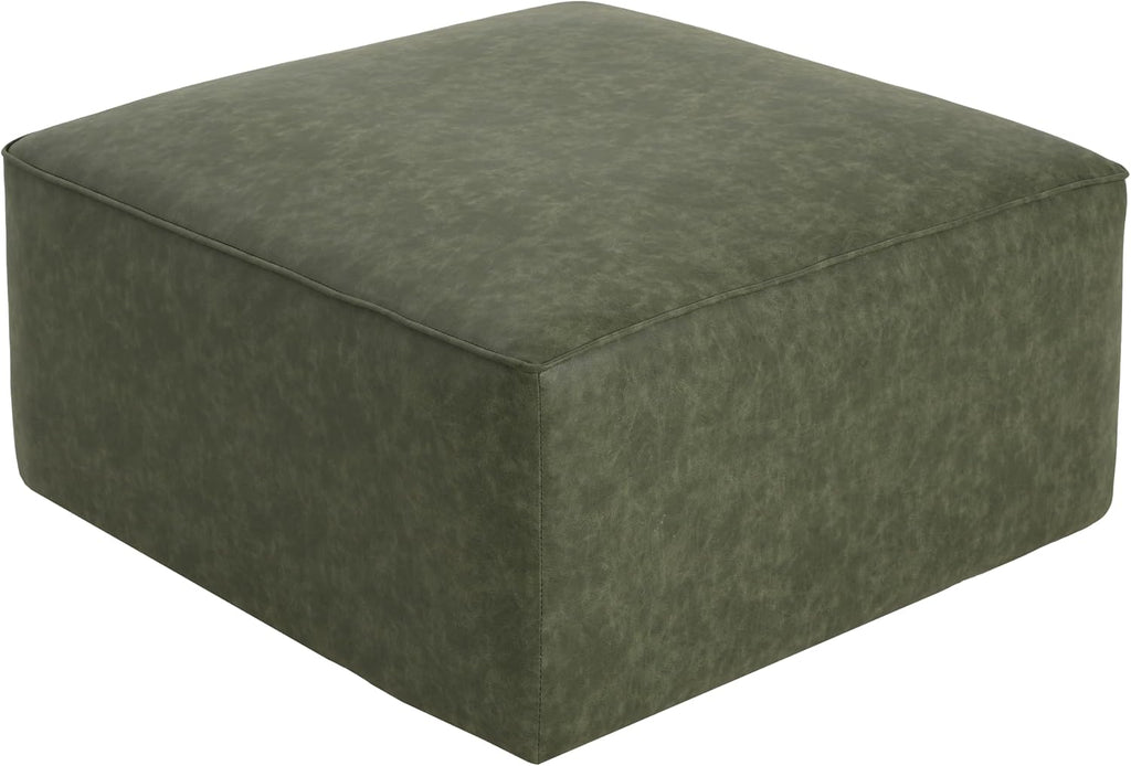 Christopher Knight Home Ellis Faux Leather Ottoman Footstool, Square Pouf Poufee Footrest Ottoman Large Seat, Modern Side Table for Living Room Bedroom Home Decor Gifts, Green