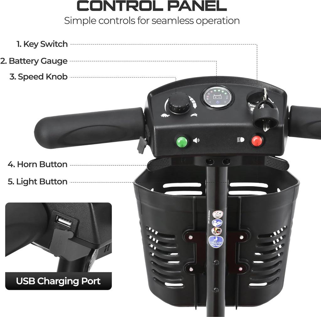 Mobility Scooters for Seniors & Adults 350 Lb Weight Foldable,All-Terrain 4-Wheel Powered Scooter,Lightweight Foldable Disability Electric Wheelchair,Front Rear Led Lights with Basket,Blue