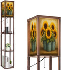 Floor Lamp with Shelves Vintage Sunflower Wildflower Pictures Rustic Flowers Farmhouse Country Standing Tall Lamp USB Ports & Power Outlet Modern Corner Lamp Nightstand Light for Living Room Bedroom