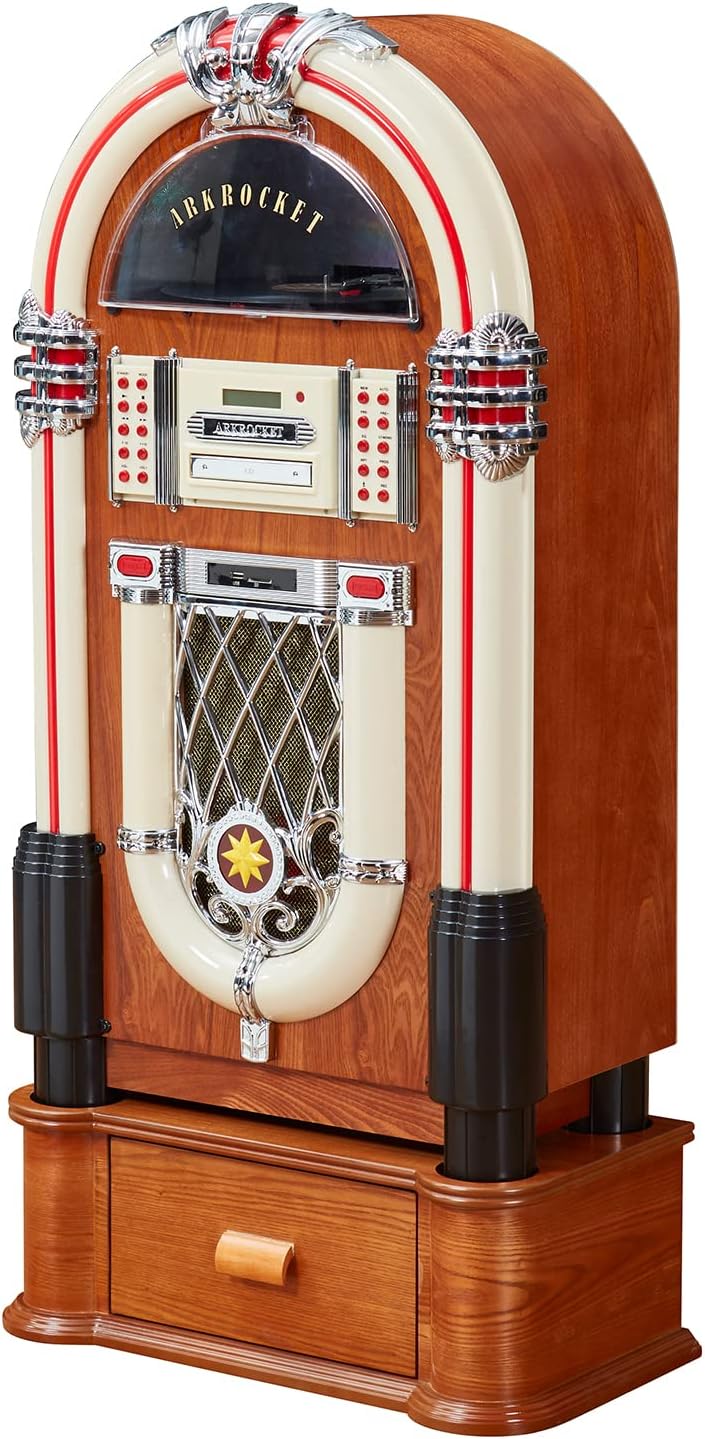 Arkrocket Full Size Jukebox Vinyl Record Player Bluetooth USB SD CD Player Radio Retro Turntable Classic Jukebox (Taurus + Stand - Classic)
