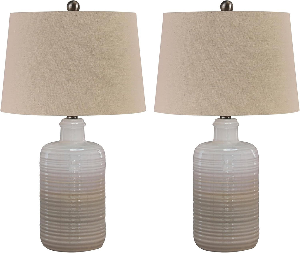 Signature Design by Ashley Marnina 25.5' Neutral Ceramic Table Lamp Set, 2 Count, Taupe