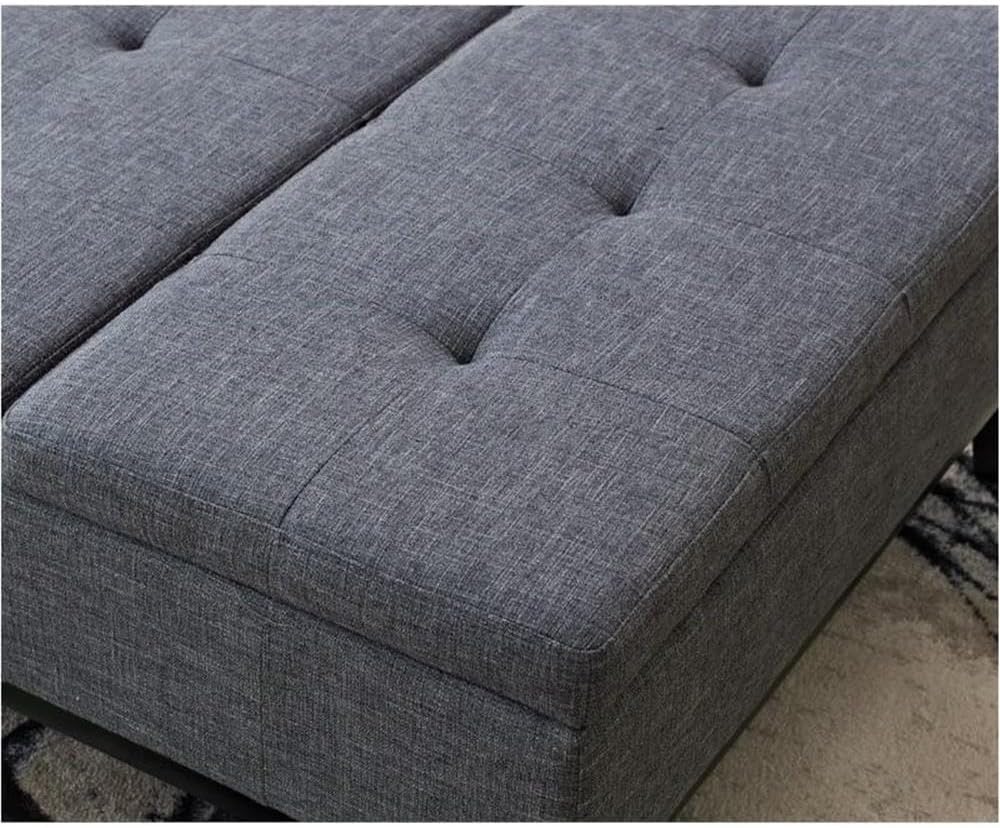 Pemberly Row Contemporary Storage Ottoman with Lift Top, Square Coffee Table for Living Room with Large Storage Space, Dark Gray Button Tufted Upholstered Footrest with Wood Legs