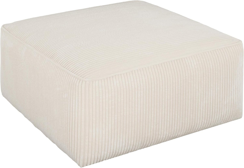 Christopher Knight Home Isa Square Ottoman Footstool, Corduroy Pouf Poufee Footrest Ottoman Large Seat, Modern Side Table for Living Room Bedroom Home Decor, Beige, 30'