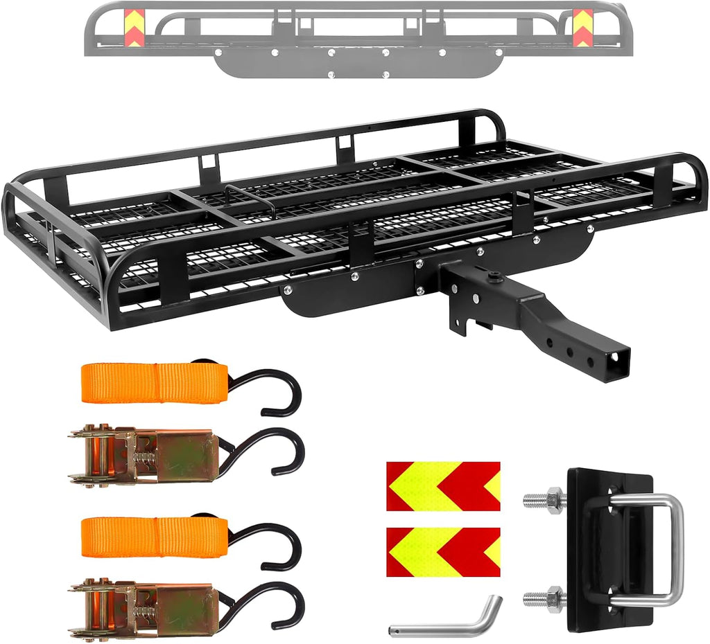 Foldable Cargo Carrier, 800 LBS Load Hitch Cargo Carrier with Reflective Strips & Straps & Alloy Steel Structure, Mobility Scooter Carrier for Outdoor Enthusiasts and Disability Aid