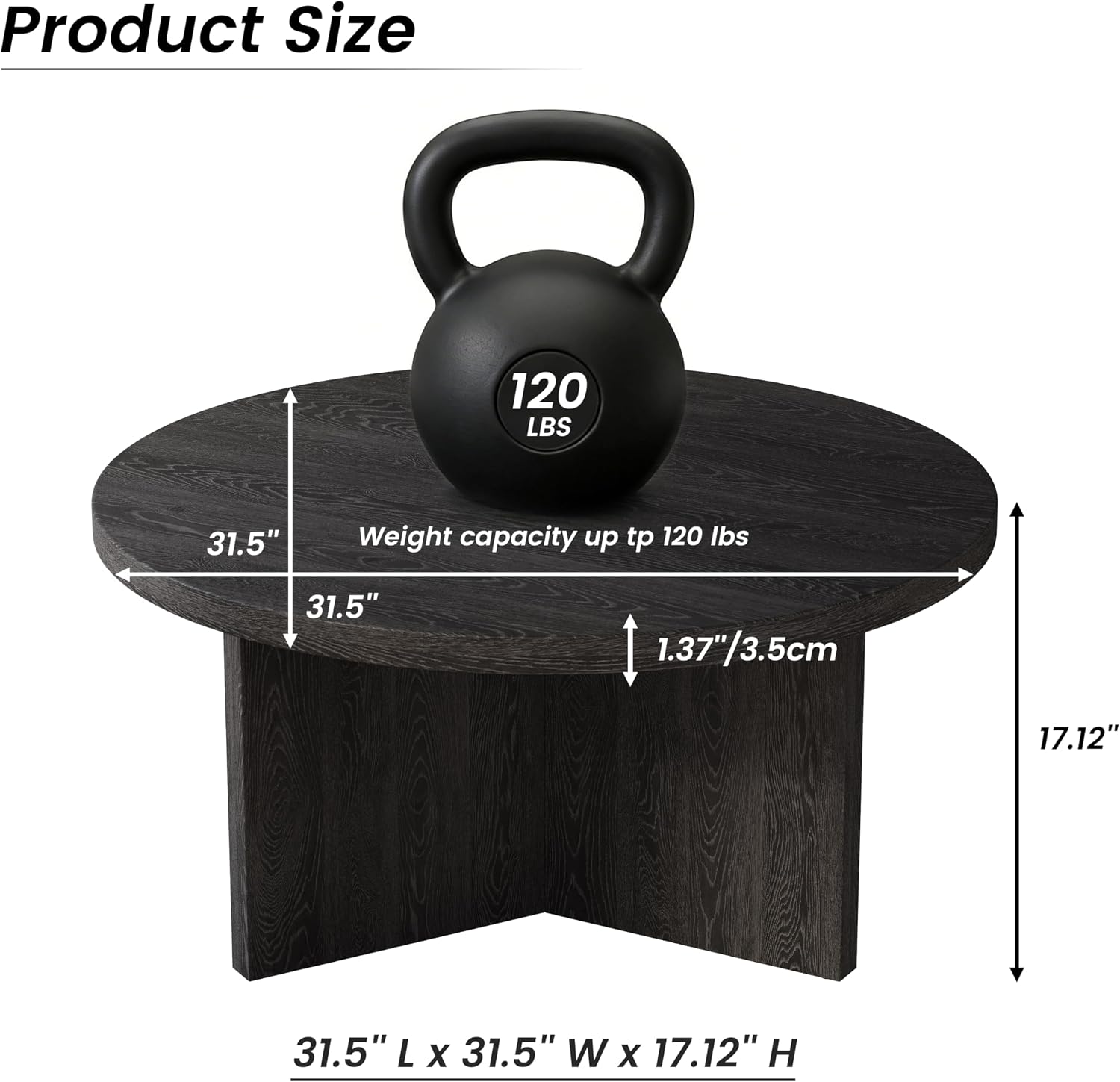 Luoxiao 31.5' Black Round Coffee Table Modern Circle Center Table for Living Room, Space-Saving Wood Accent Table for Apartments, Study, with Adjustable Feet Pads, Easy Assembly