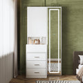 Vanity Desk with Mirror and Lights, Makeup Vanity with Drawers and Hidden Shelves, Full Length LED Mirror, Bedroom Dressing Table with Sliding Top, Grid Drawer, White, 19.7'D x 31.5'W x 63'H
