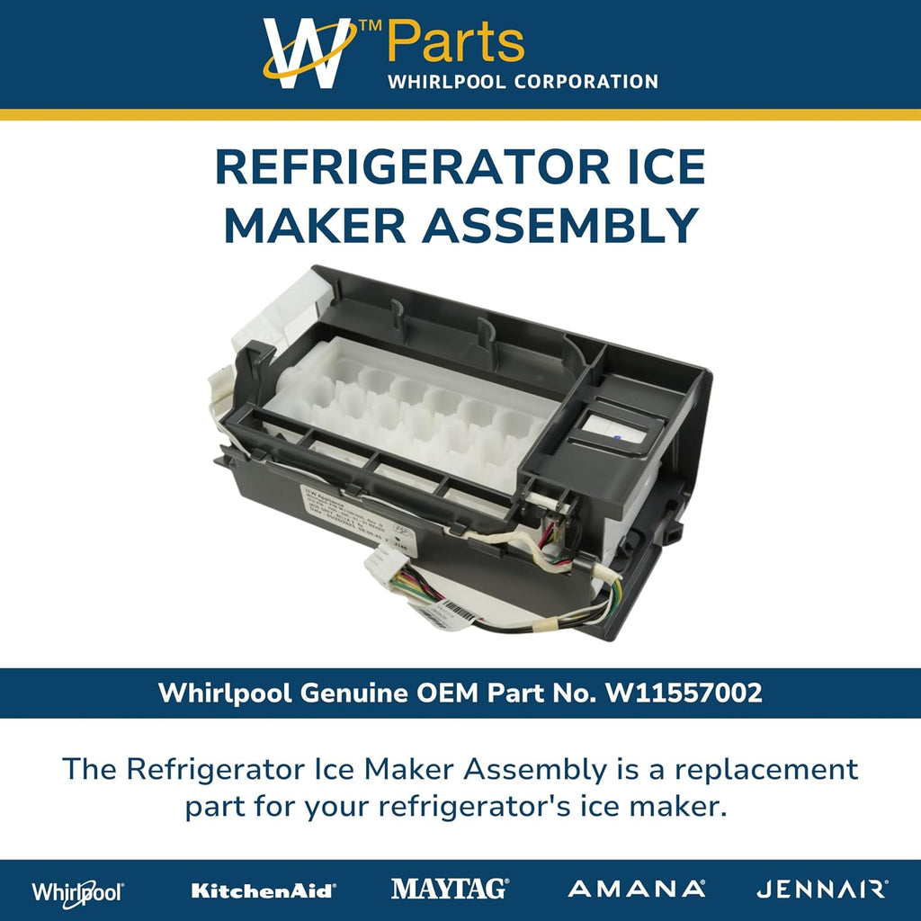 Whirlpool W11557002 Genuine OEM Refrigerator Ice Maker Assembly Replacement Part - Replaces W11414318, W11262316, W11091220, and W11391035