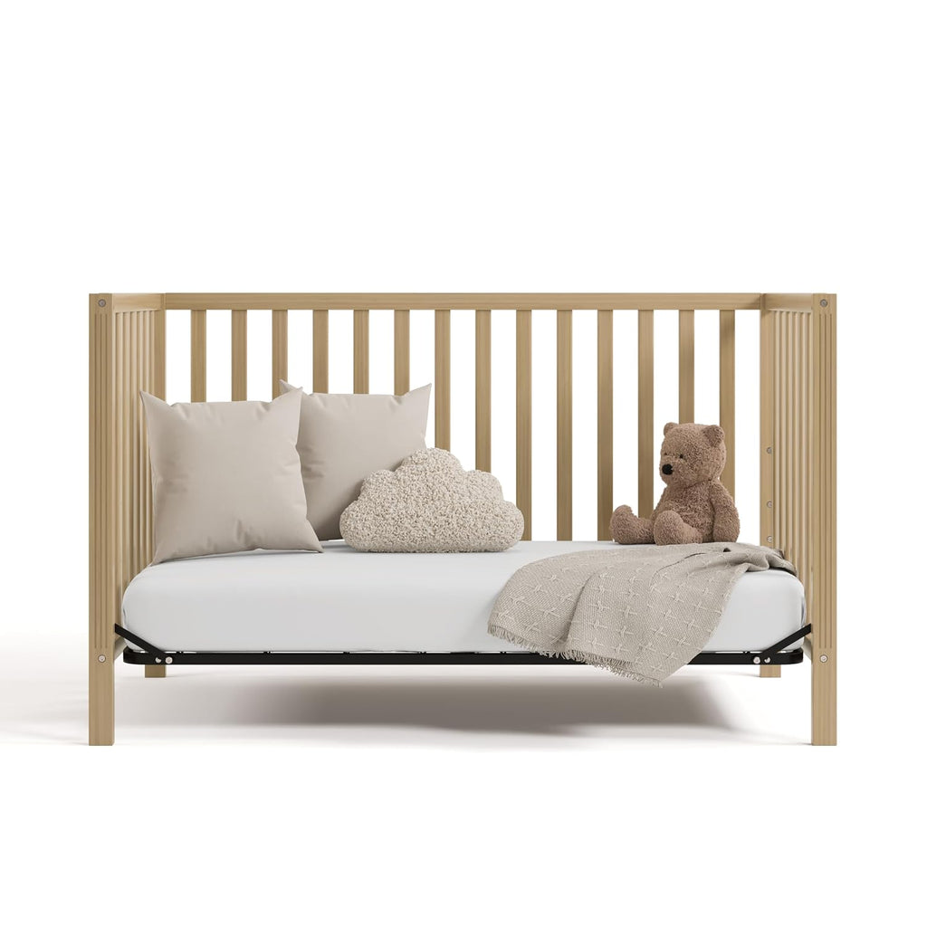 Storkcraft Morningside 5-in-1 Convertible Crib – GREENGUARD Gold Certified, Fits Standard Crib Mattress, Converts to Toddler Bed, Daybed and Full Bed, 4 Adjustable Mattress Heights (Driftwood)