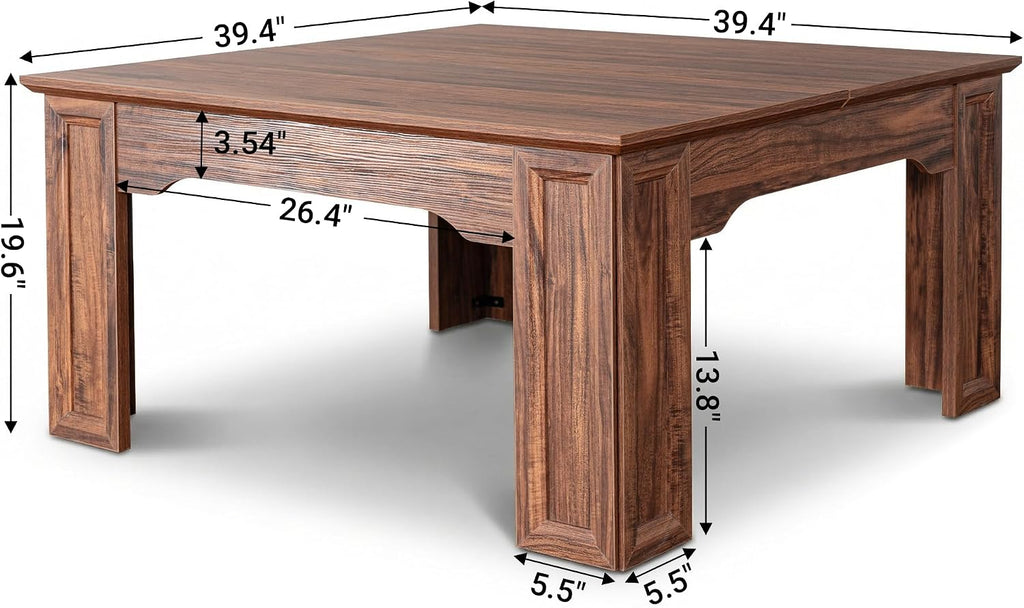 Square Coffee Table for Living Room, 39.4'' Farmhouse Wood Grain Finish Coffee Table with Carved Legs, Rustic Simple Style Center Table, Easy Assembly, Walnut Wood