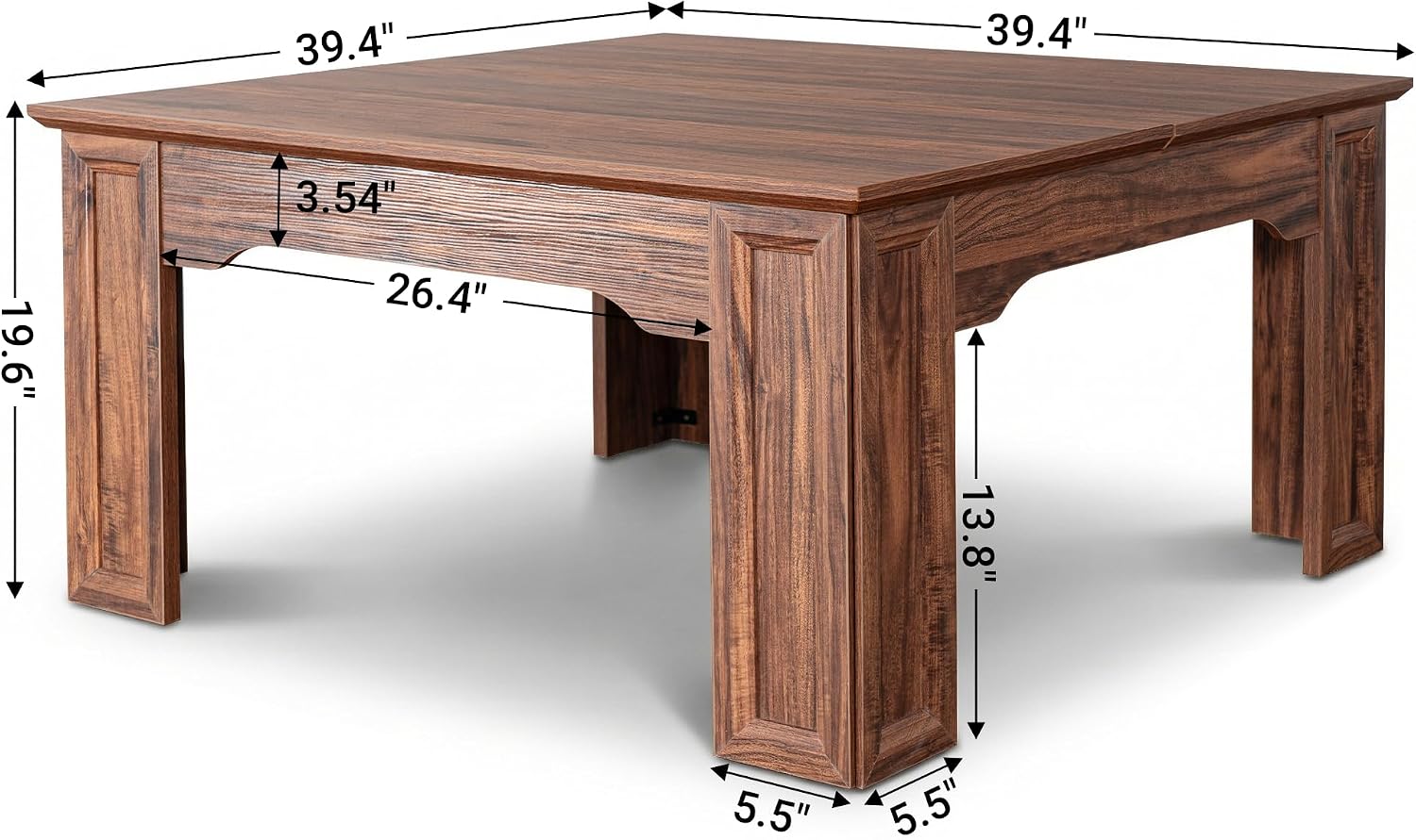 Square Coffee Table for Living Room, 39.4'' Farmhouse Wood Grain Finish Coffee Table with Carved Legs, Rustic Simple Style Center Table, Easy Assembly, Walnut Wood