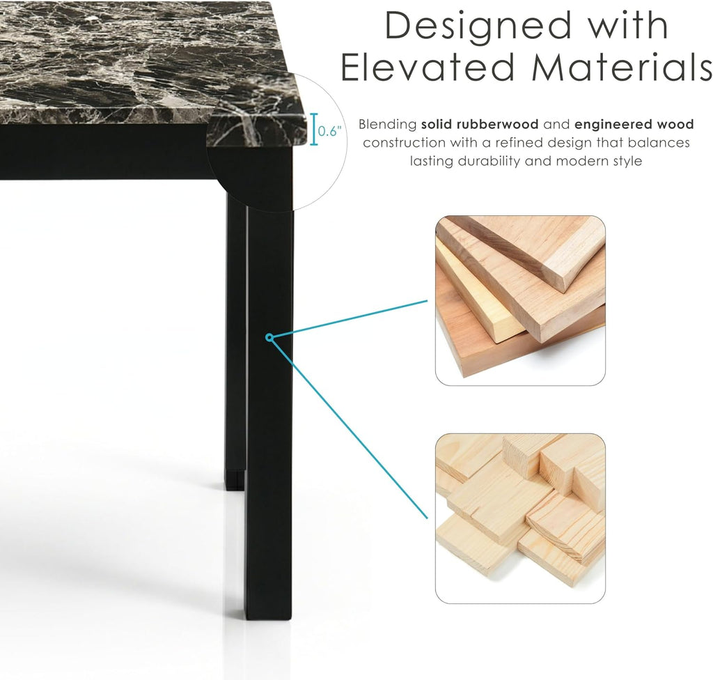 Furniture of America Isime Modern Contemporary Solid Wood 47.5-inch 3-Piece Coffee Table Set with Faux Marble Top for Living Room, Office, Black and White
