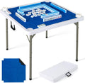 Goplus Mahjong Table, 35' Square Folding Card Table w/4Cup Holders, Anti Slip Mat, HDPE Tabletop, Metal Legs, Portable Mahjong Game Table for Domino Game, Picnic (Navy, Table w/Removable Mat)