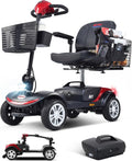Metro Mobility 4 Wheel Foldable Mobility Scooter for Adults - 300 lbs Capacity Electric Mobility Scooters for Seniors, Travel - Long Range Power Extended Battery with Charger and Basket - Red