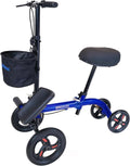 Smooth Seated Knee Scooter, Slow Propelled Steerable Mobility Knee Walker Crutches, Wheelchair Alternative with Dual Brakes, Fits Height of 5'2'-6'3' (Solid Rubber Tires, Cobalt Blue)