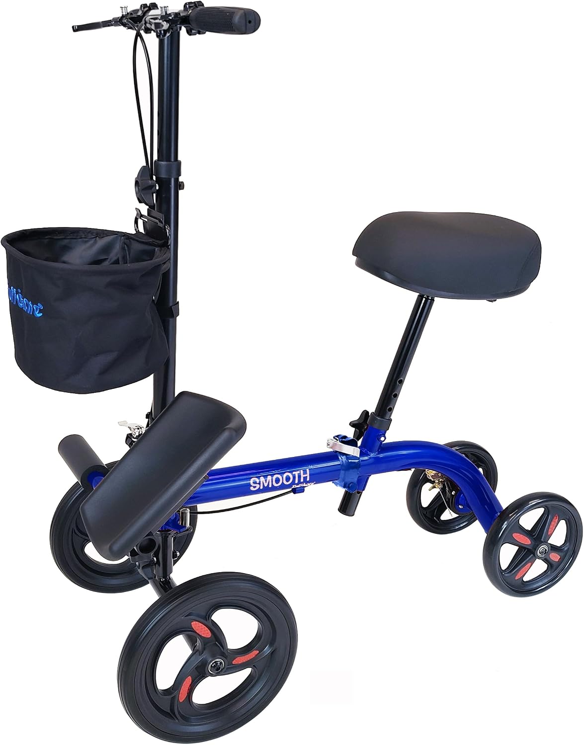 Smooth Seated Knee Scooter, Slow Propelled Steerable Mobility Knee Walker Crutches, Wheelchair Alternative with Dual Brakes, Fits Height of 5'2'-6'3' (Solid Rubber Tires, Cobalt Blue)