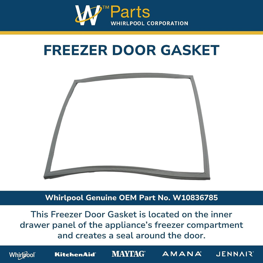 Whirlpool W10836785 Genuine OEM Freezer Door Gasket Replacement Part - Replaces W10413469, W10460577, W10465762, and W11464960