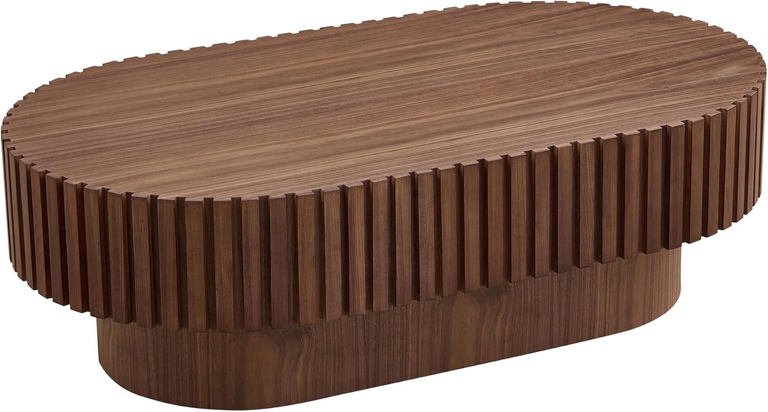 Oval Coffee Table for Living Room Fluted Coffee Table with Pedestal Modern Handcrafted Centre Table Tea Table Easy Assembly 43.7' Walnut
