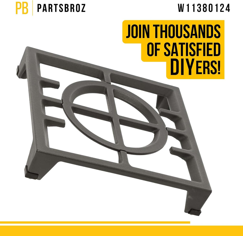 PartsBroz W11380124 Burner Grate - Compatible With Whirlpool KitchenAid Range - Replaces AP6893023 W11291183 PS12728576 Ultra Durable Replacement Repair Parts Simple Installation