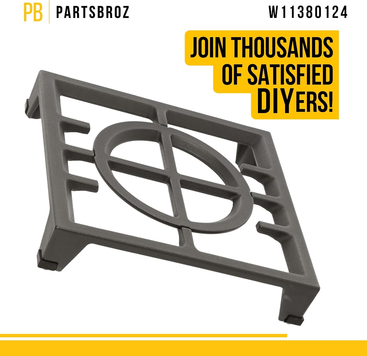 PartsBroz W11380124 Burner Grate - Compatible With Whirlpool KitchenAid Range - Replaces AP6893023 W11291183 PS12728576 Ultra Durable Replacement Repair Parts Simple Installation