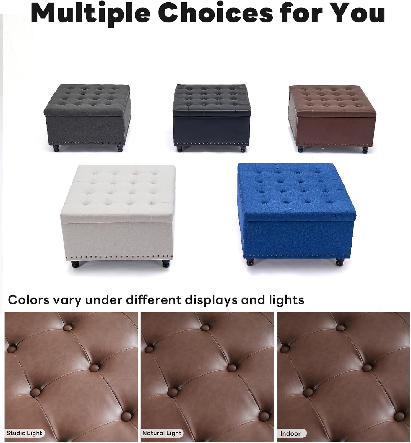 Tbfit 30' Large Square Ottoman Coffee Table with Storage, Oversized Tufted Upholstered Ottomans Bench with Solid Wood Legs for Living Room, Dorm, Leather Foot Stool for Couch Sofa Toy Box, Brown