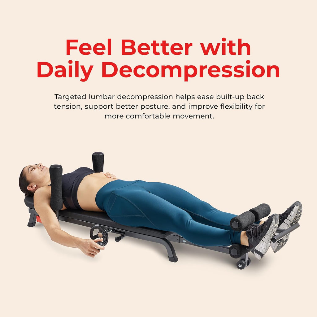Sunny Health & Fitness No-Hang Traction & Inversion Decompression Table for Back Pain Relief, Adjustable Stretch Bench, 400 LB Capacity