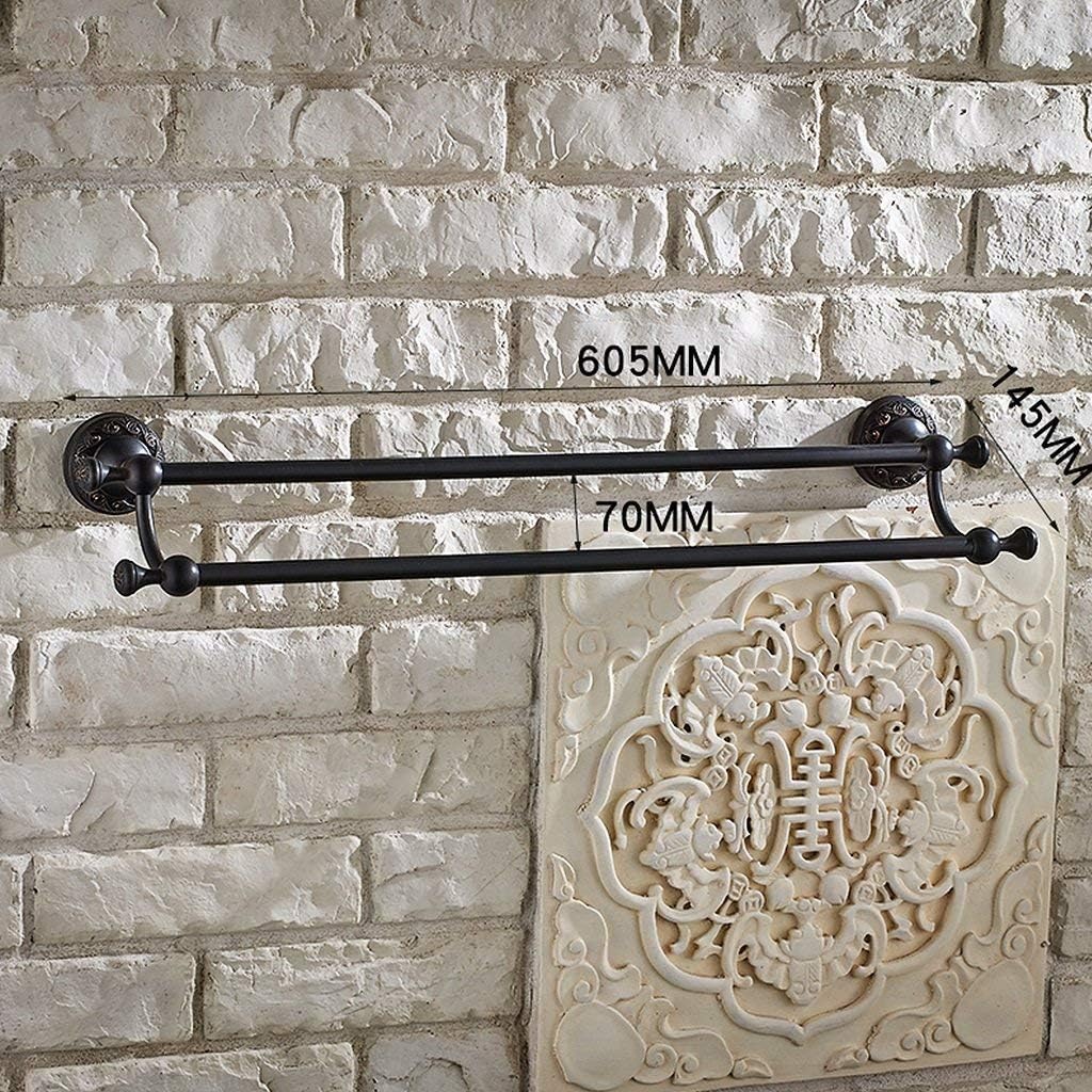 Double Brass Towel Bar Wall Mounted Oil Rubbed Bronze 24 inch Towel Rail W/Carved Base Brushed Finish for Bathroom Towel Rack