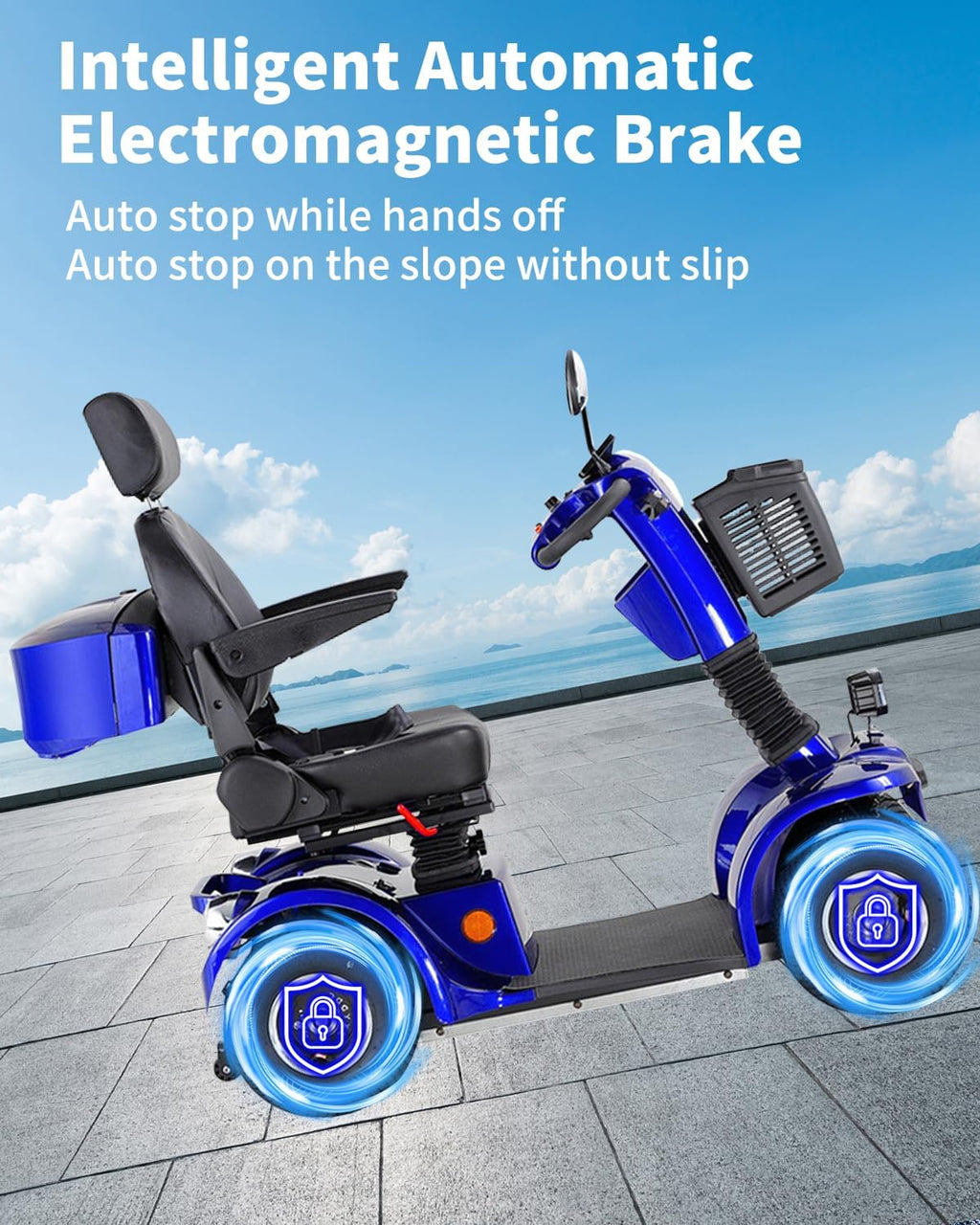 All Terrain Mobility Scooter for Seniors,Heavy-Duty 4 Wheel Mobility Scooters Mobility Scooter,Handicap Scooters for Adults with 3-Speed Travel Long (Blue)