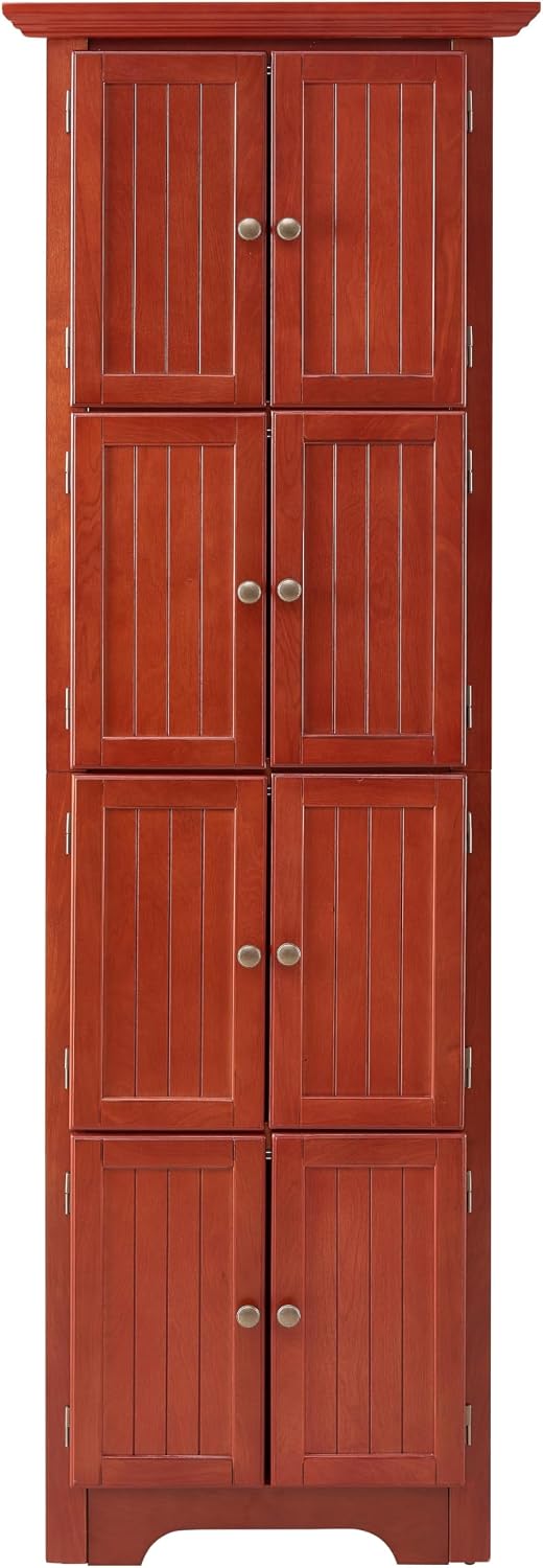 Tall Corner Bookcase Storage Cabinet with Doors and 4 Shelves, Freestanding Triangle Cabinet for Living Room, Kitchen, Office, Small Space, Floor Corner Storage Rack (Cherry2)