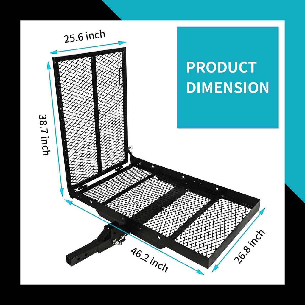 New Mobility Carrier Ramp Hitch Mounted 46.2 x 26.8 x 38.7 500 lbs for | Wheelchair Electric Scooter Medical Disability with Rack Ramp Capacity Steel w/3' Rail Fit 2' Hitch Receiver SUV Truck Van