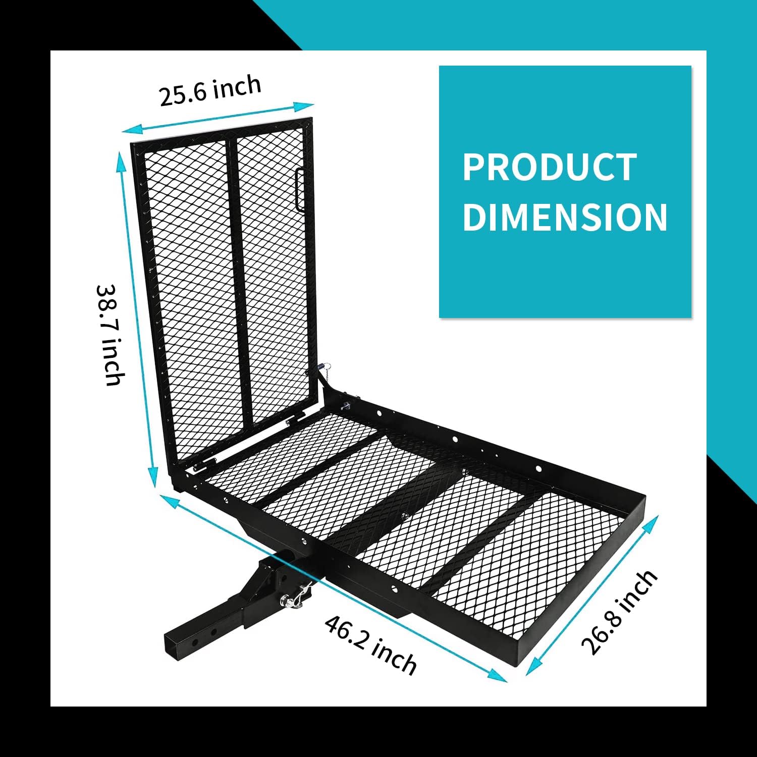 New Mobility Carrier Ramp Hitch Mounted 46.2 x 26.8 x 38.7 500 lbs for | Wheelchair Electric Scooter Medical Disability with Rack Ramp Capacity Steel w/3' Rail Fit 2' Hitch Receiver SUV Truck Van