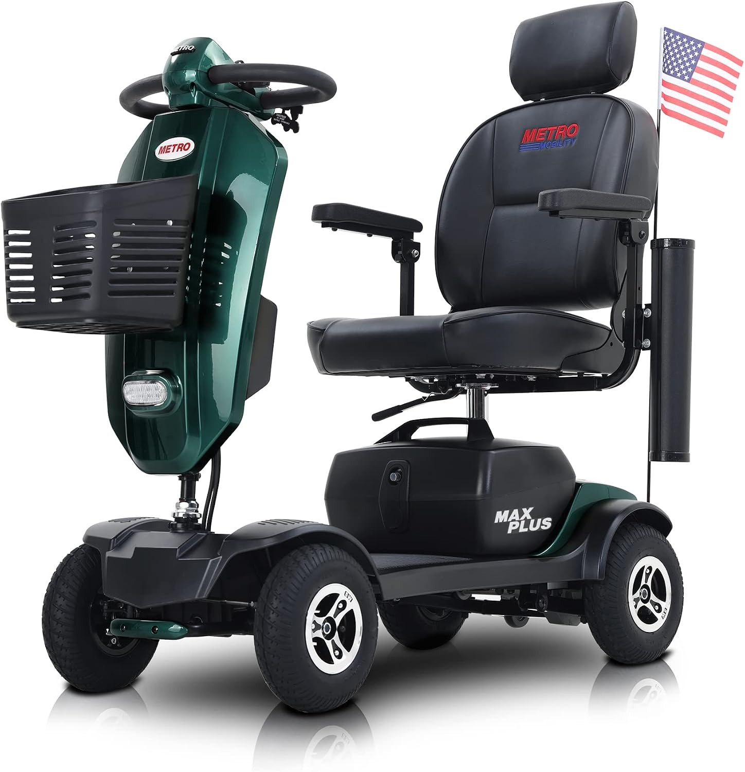 Metro Mobility - New 4 Wheel Outdoor Scooter - Adult Scooter 300lbs Foldable - Battery - 12V20AH*2pcs, Max Range 16 Miles (Green)