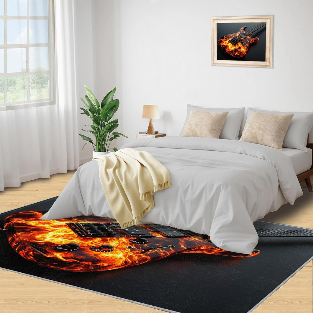 Guitar Rug 5x7-5x7 Rug, Passion Rock Area Rugs for Living Room, Musical Instrument Washable Area Mat for Bedroom, Rock and Roll Carpet, Boys Room Carpet - Guitar Home Decor & Gift