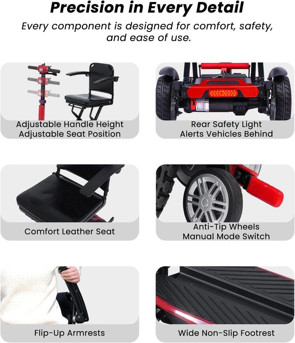 4-Wheel Mobility Scooter for Seniors, Foldable, 12-Mile Range | Auto Brake System for Enhanced Safety